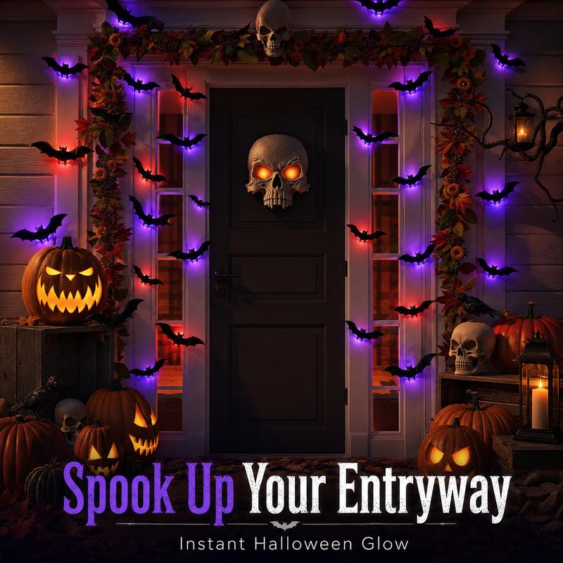 3D Bat Light LED Decorations, 12pcs/24pcs Halloween Spooky Ornaments