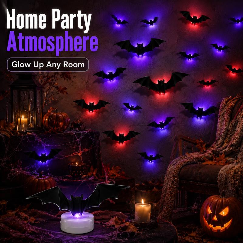 3D Bat Light LED Decorations, 12pcs/24pcs Halloween Spooky Ornaments