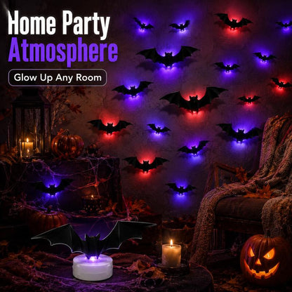 3D Bat Light LED Decorations, 12pcs/24pcs Halloween Spooky Ornaments
