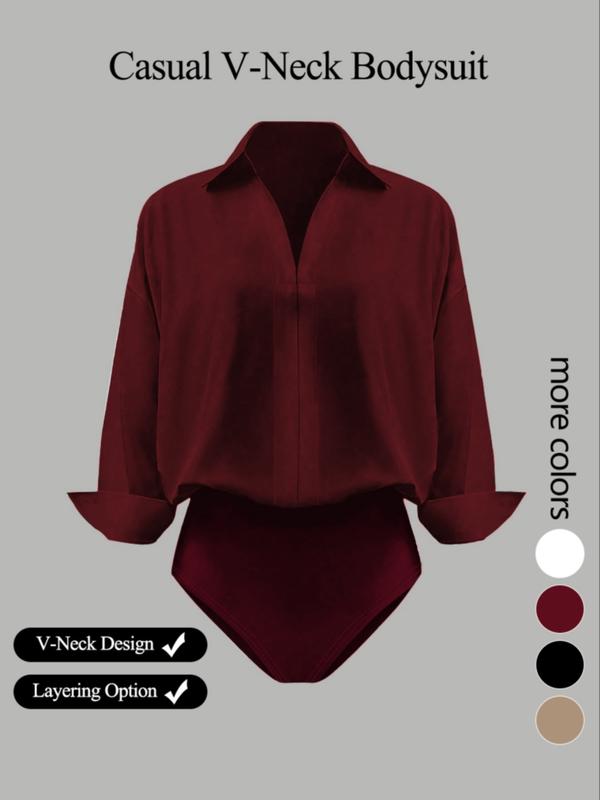 Women's casual loose V-neck long-sleeved shirt jumpsuit
