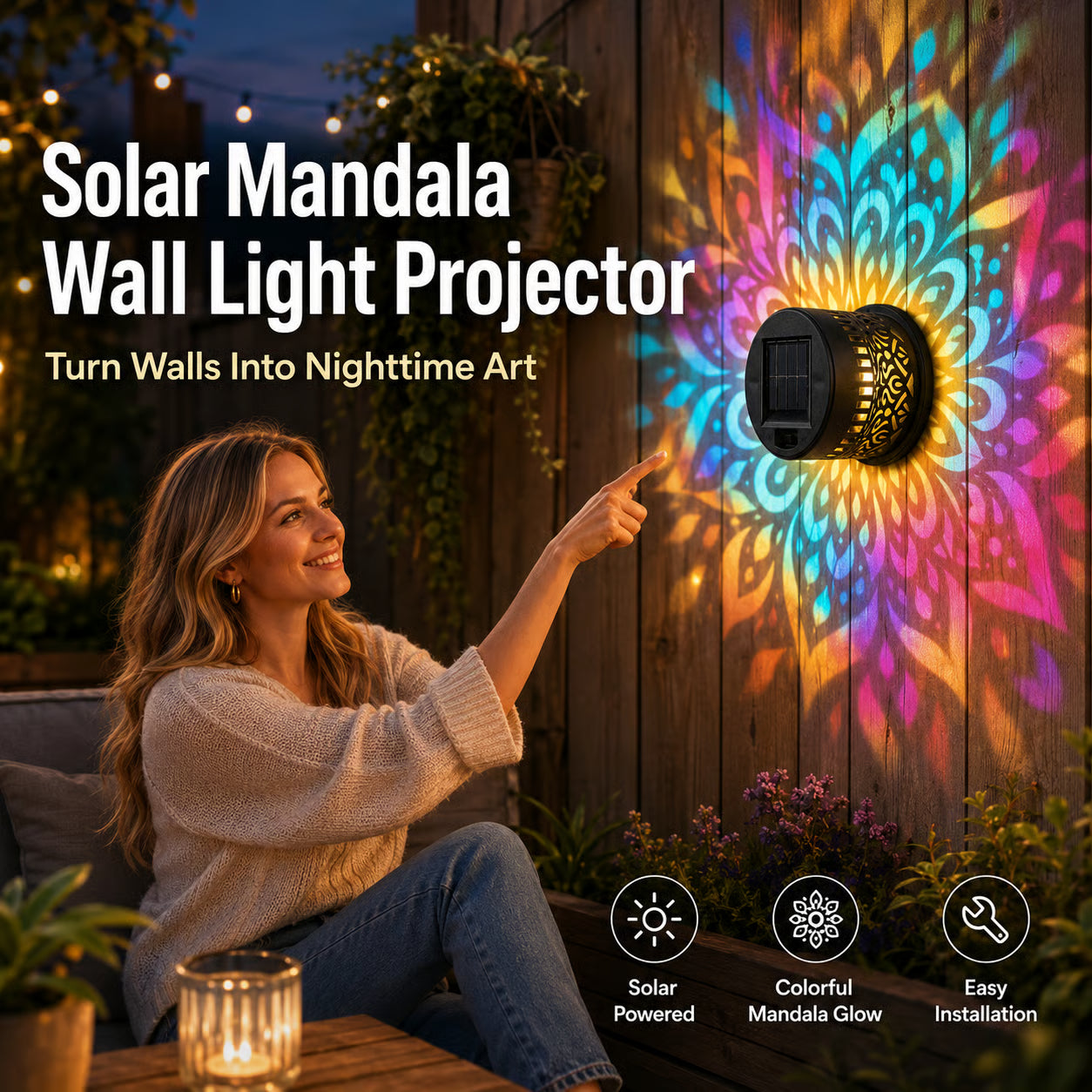 Seven-Color Changing Solar Mandala Projection Wall Light