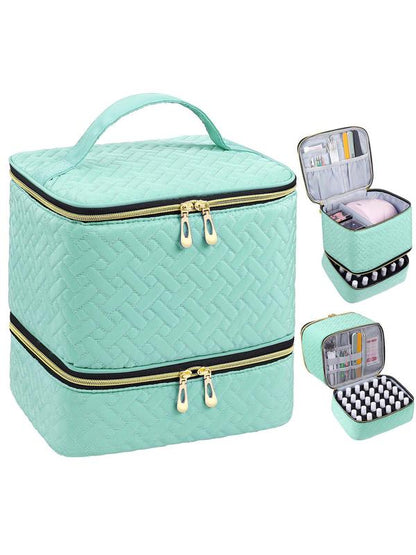 Double-Layer Quilted Nail Polish Storage Bag