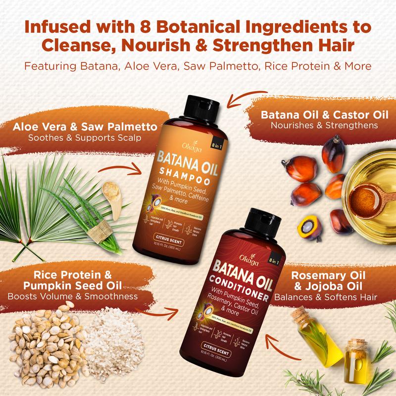 Okaga Shower Set - Batana Oil Shampoo & Conditioner - 100% Pure Organic for Hair Growth Support