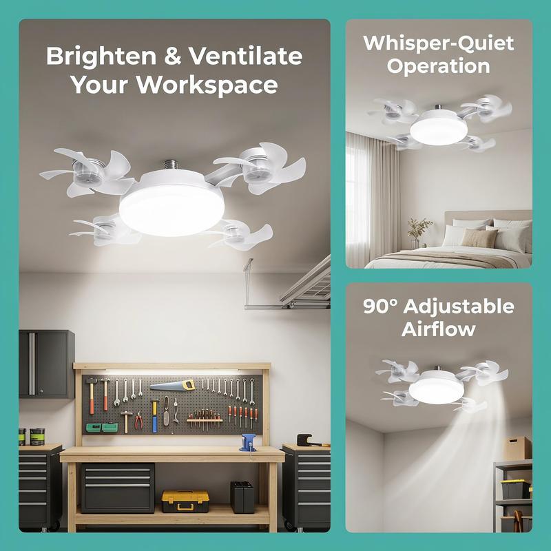 New Socket Fan Light, Screw-in Ceiling Fan with Light and Remote Control