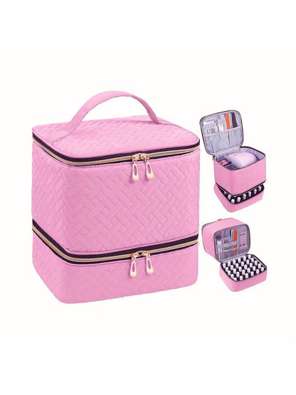 Double-Layer Quilted Nail Polish Storage Bag