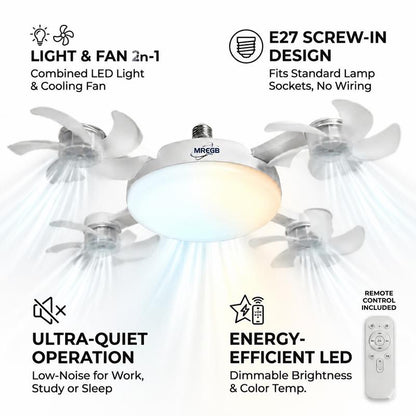 New Socket Fan Light, Screw-in Ceiling Fan with Light and Remote Control