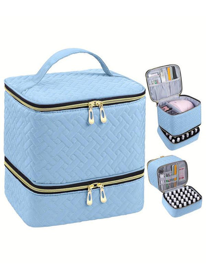 Double-Layer Quilted Nail Polish Storage Bag