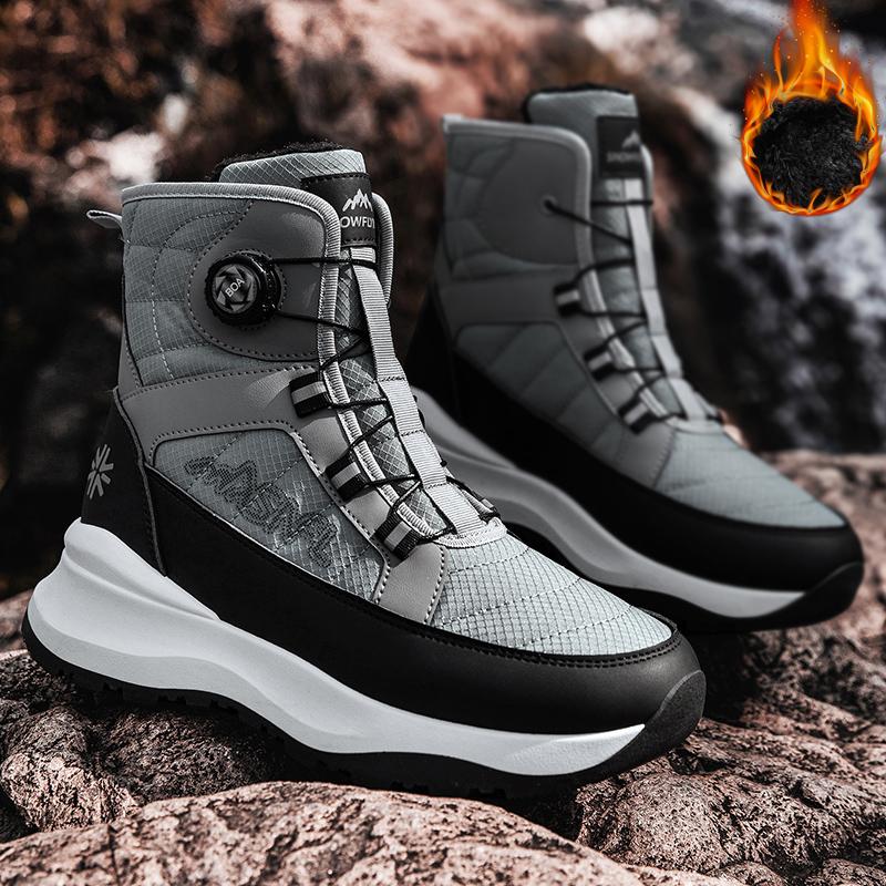 Men's Letter Print Contrast Faux Fur Snow Boots
