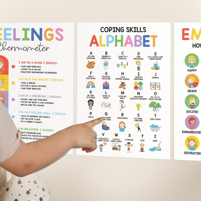 12 Pcs Calming Posters – ESL, Emotions Chart & Feelings Wheel for Kids