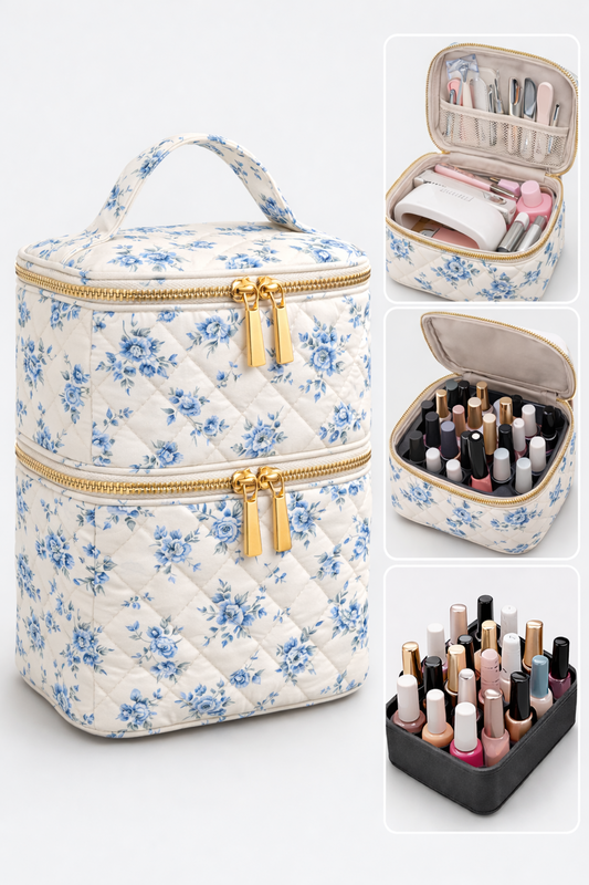 Double-Layer Quilted Nail Polish Storage Bag