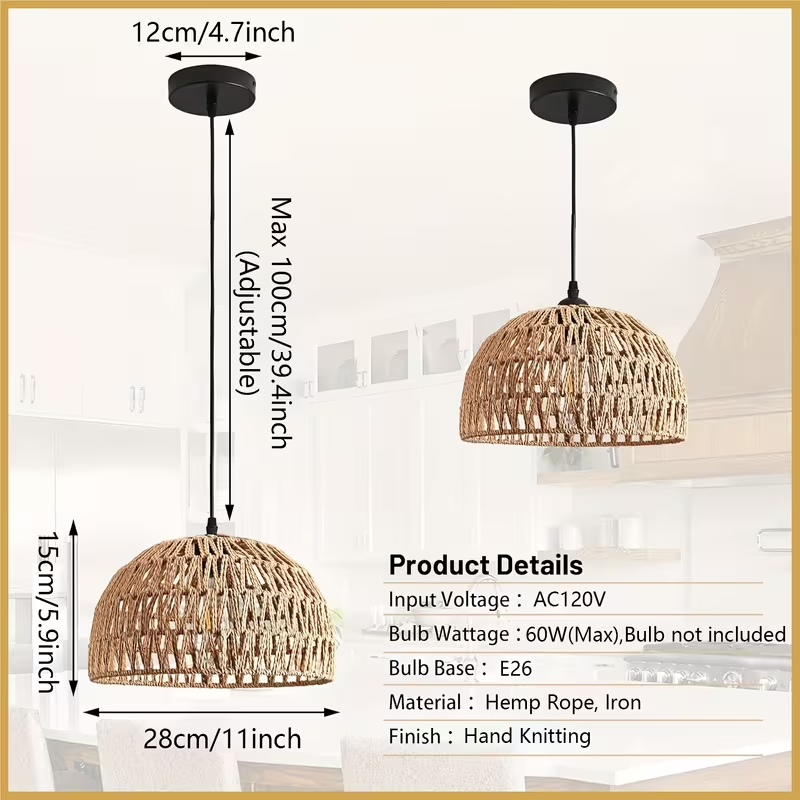 Handwoven Rattan Dome Pendant Light