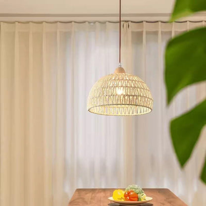 Handwoven Rattan Dome Pendant Light