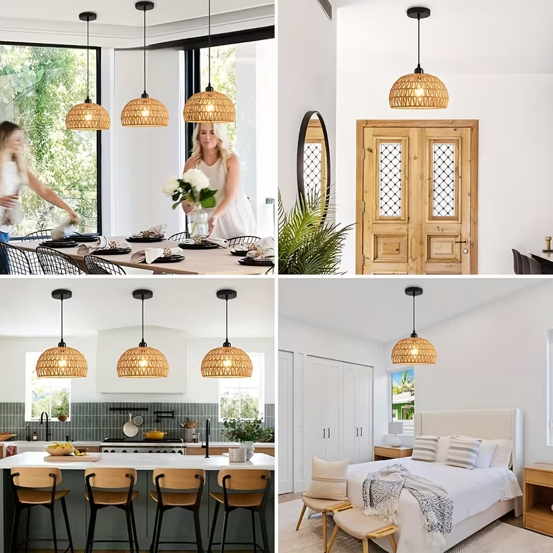 Handwoven Rattan Dome Pendant Light