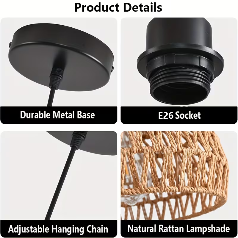 Handwoven Rattan Dome Pendant Light