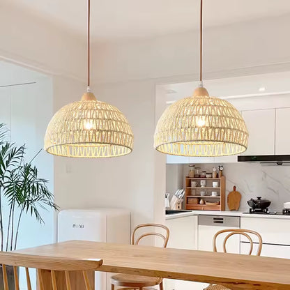 Handwoven Rattan Dome Pendant Light