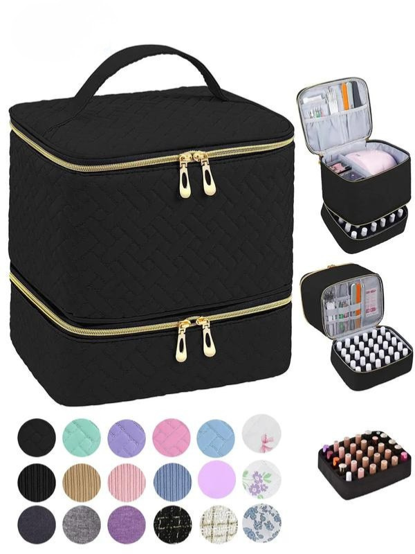 Double-Layer Quilted Nail Polish Storage Bag