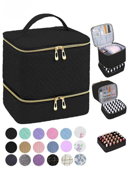 Double-Layer Quilted Nail Polish Storage Bag