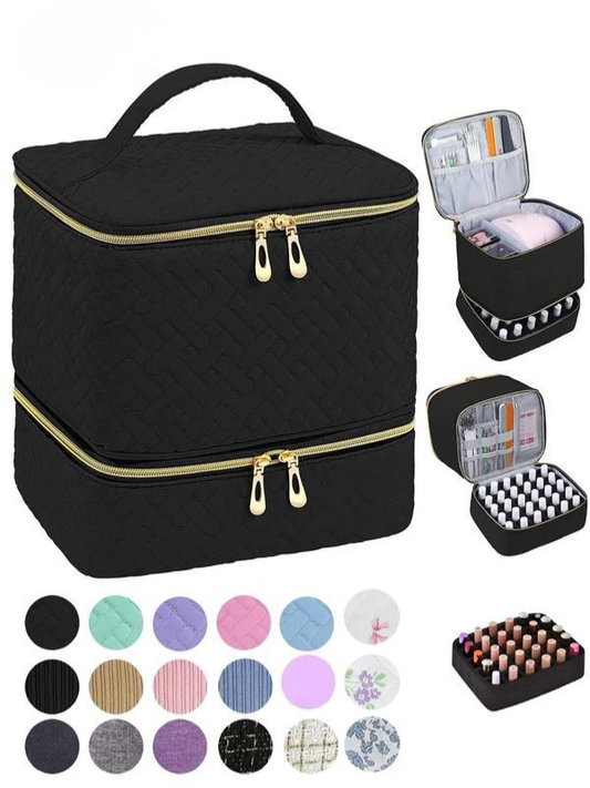 Double-Layer Quilted Nail Polish Storage Bag