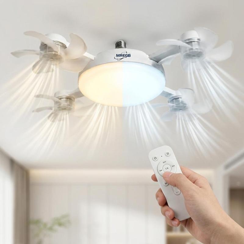 New Socket Fan Light, Screw-in Ceiling Fan with Light and Remote Control