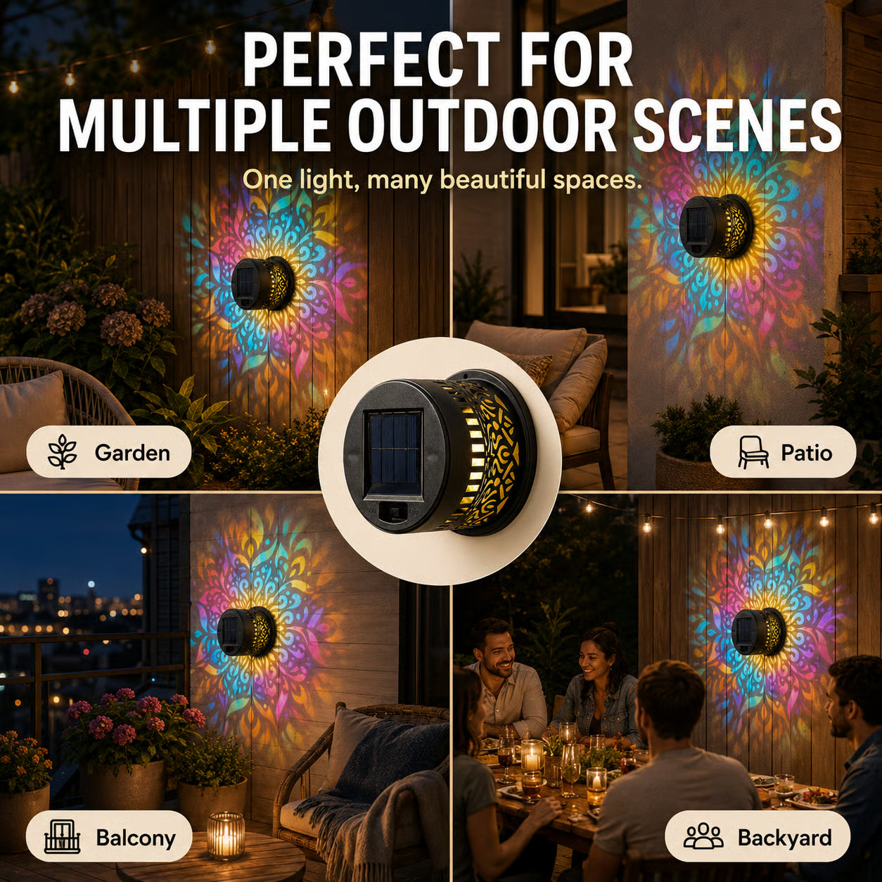 Seven-Color Changing Solar Mandala Projection Wall Light