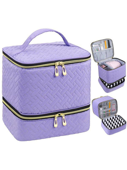 Double-Layer Quilted Nail Polish Storage Bag