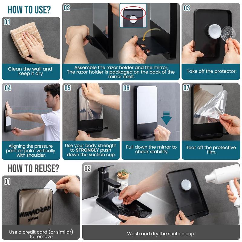 Fogless Shower Mirror, Anti-Fog with Razor Holder,