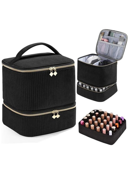 Double-Layer Quilted Nail Polish Storage Bag