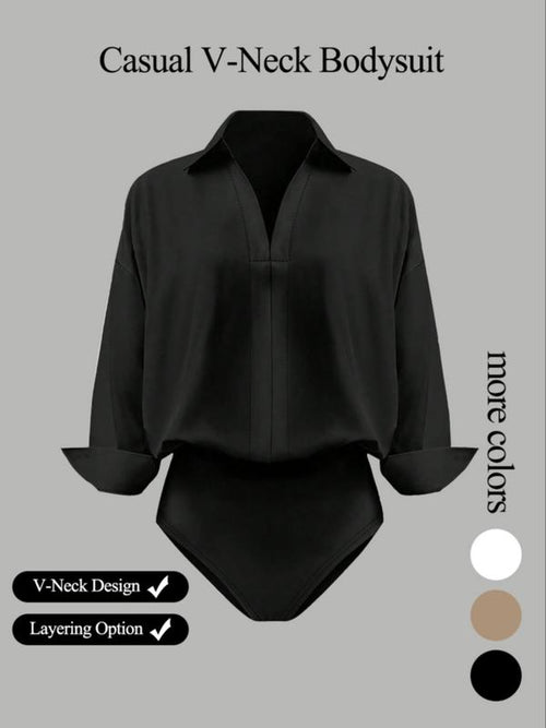 Women's casual loose V-neck long-sleeved shirt jumpsuit