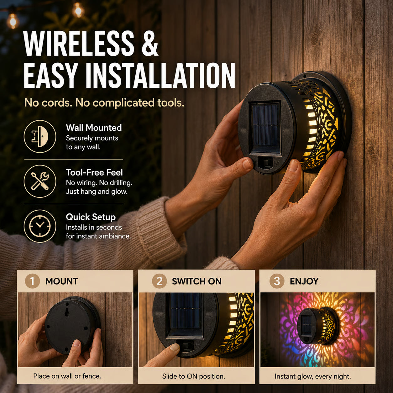 Seven-Color Changing Solar Mandala Projection Wall Light