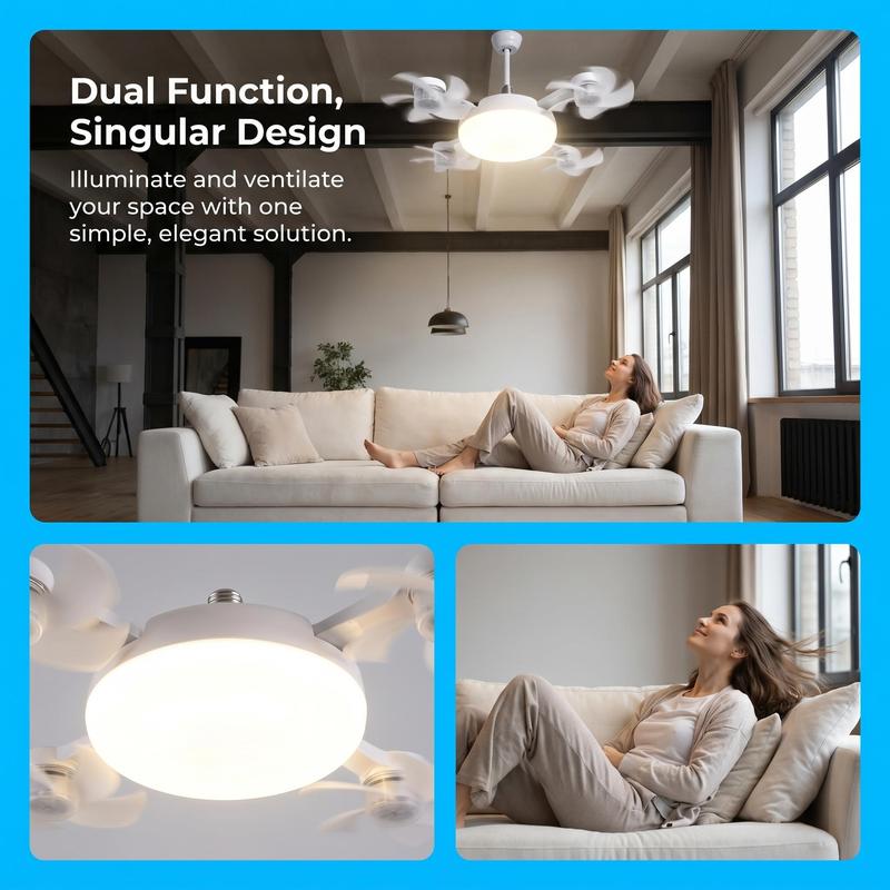 New Socket Fan Light, Screw-in Ceiling Fan with Light and Remote Control