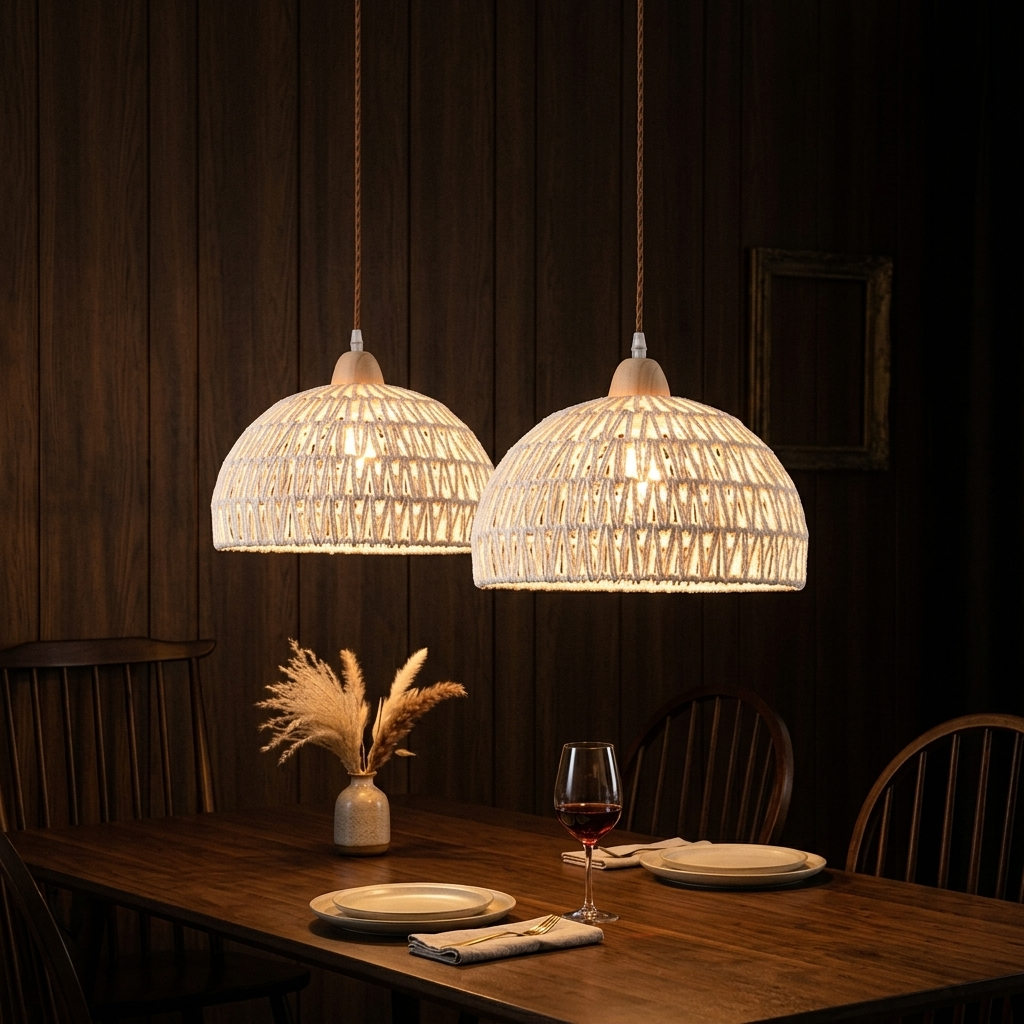 Handwoven Rattan Dome Pendant Light