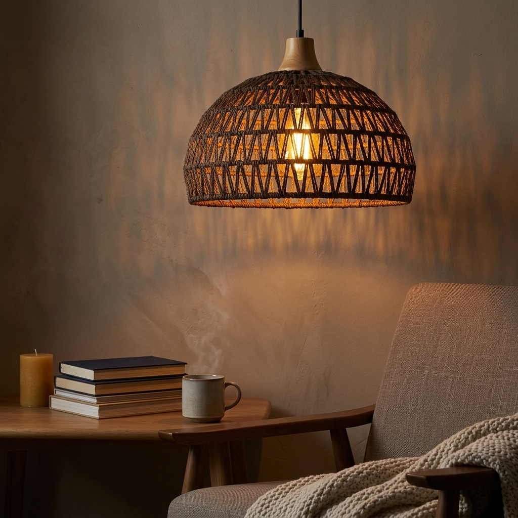 Handwoven Rattan Dome Pendant Light